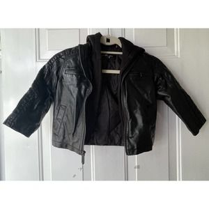 Black Rivet Boys Jacket Coat, Size 3T, Faux Leather, Hooded